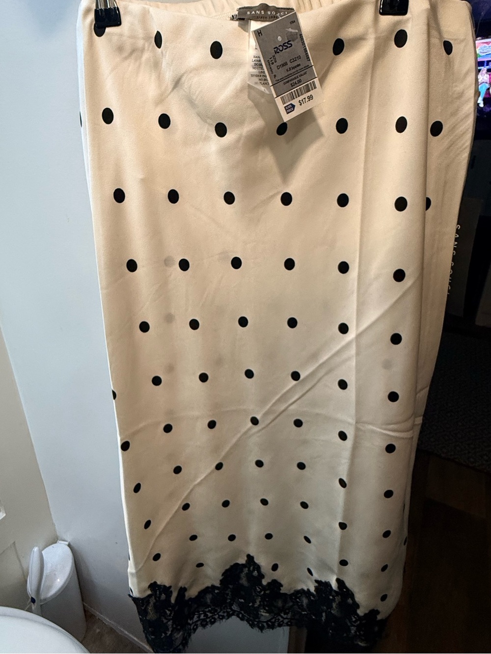 Sans Souci Cream Polka Dot Skirt with Black Lace Hem